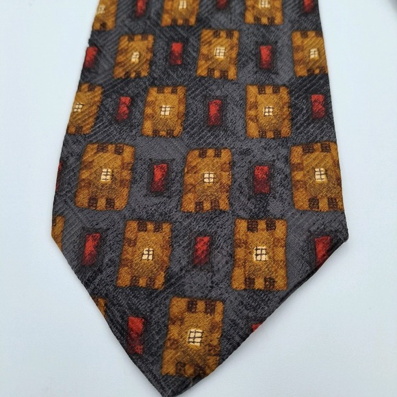 Robert Talbott Studio Mens Silk Tie‎ Brown Geometric Castle Extra Long Made USA - Picture 1 of 7